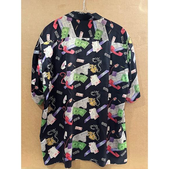 VTG 90s Nicole Miller Shirt Silk Wall Street Journal Multicolor Size L - Picture 2 of 4